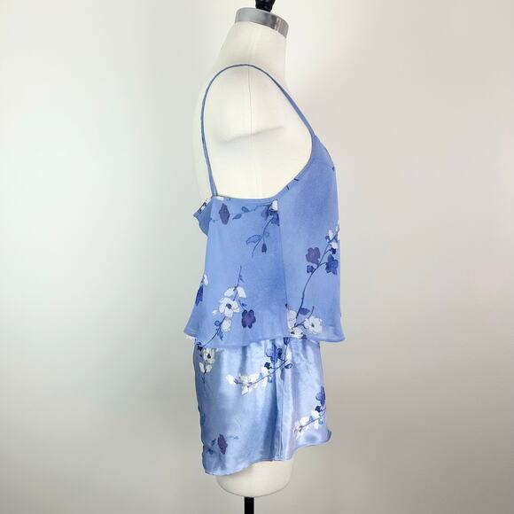 Vintage California Dynasty Sleep Set Blue Floral Sheer Satin Size Medium 1980s - Picture 4 of 12